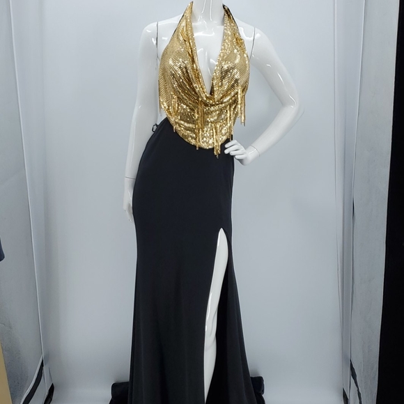 black and gold halter top